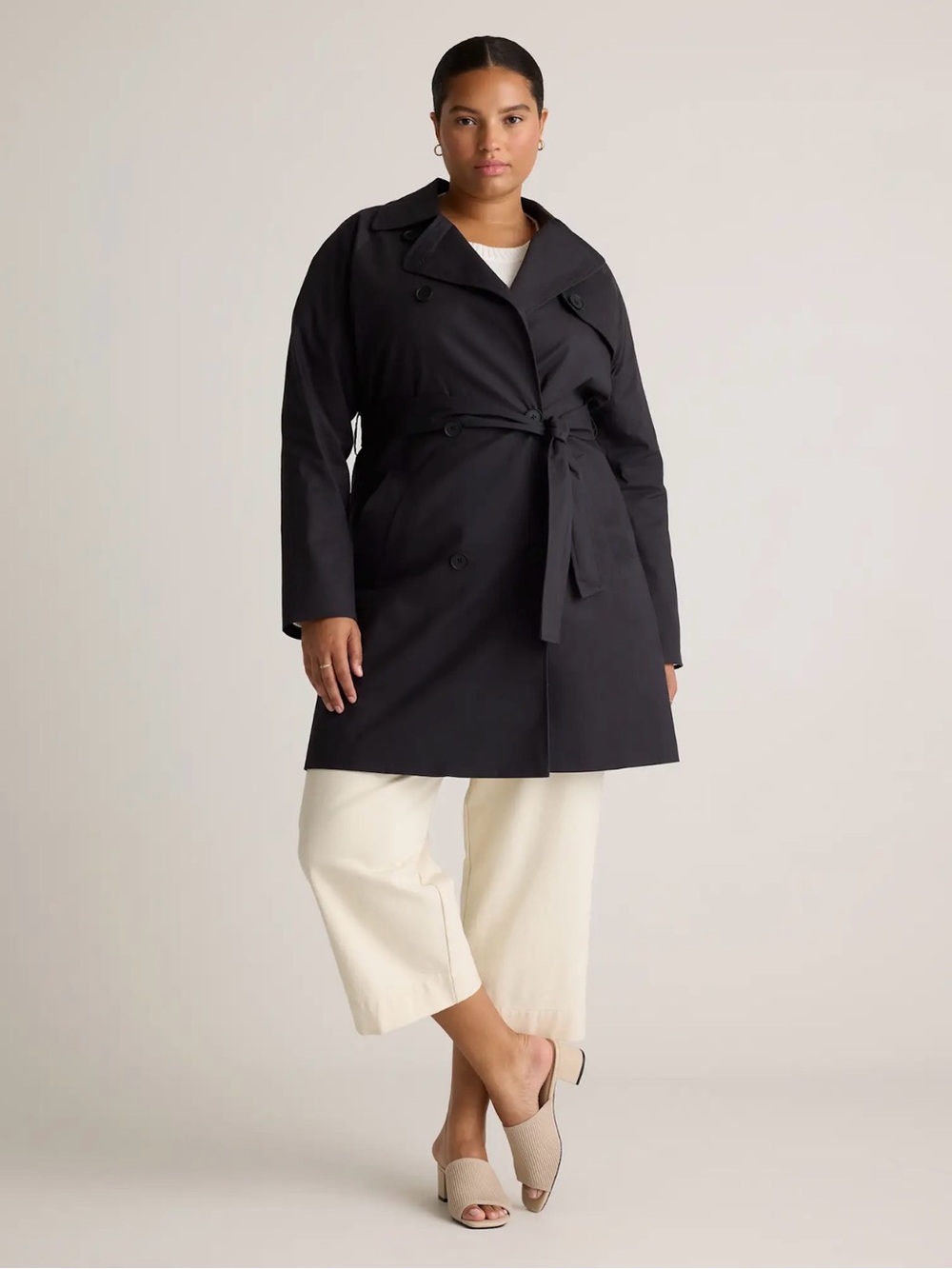 Quince Organic Comfort Stretch Trench Coat in Black. 🌺NO BELT🌺 NWT